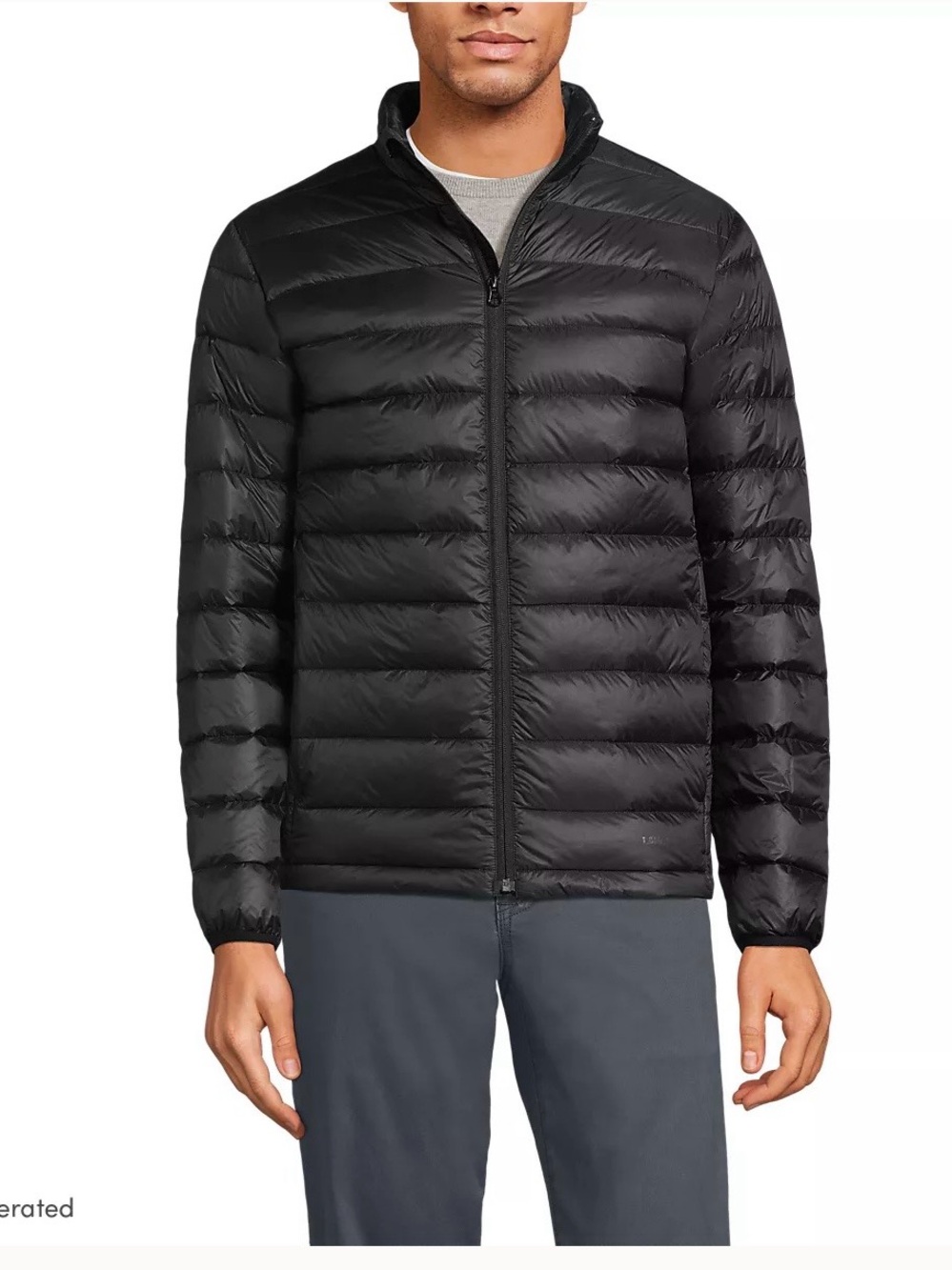 Lands' End Men's Black Packable Quilted Puffer Jacket XL